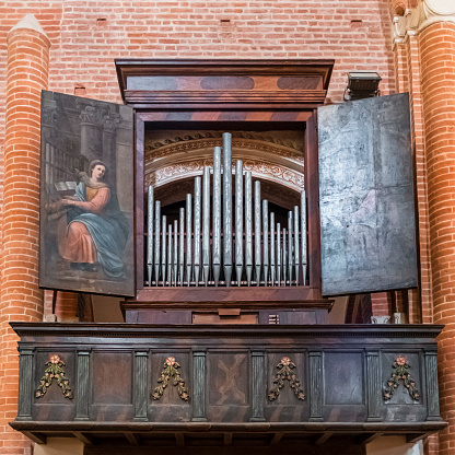 Pipe organ in the Abbey of Chiaravalle della Colomba, a 12th-century Cistercian monastic complex in the Province of Piacenza