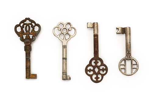 Old vintage keys isolated on white background. Contains clipping path.