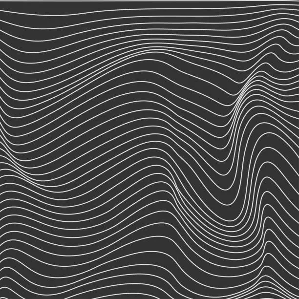 Vector illustration of Relief black and white background with optical illusion of distortion.