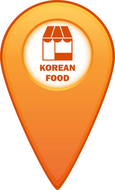 Korean food restaurant map pointer for GPS navigation Korean food restaurant map pointer for GPS navigation on a mobile device. korean food stock illustrations