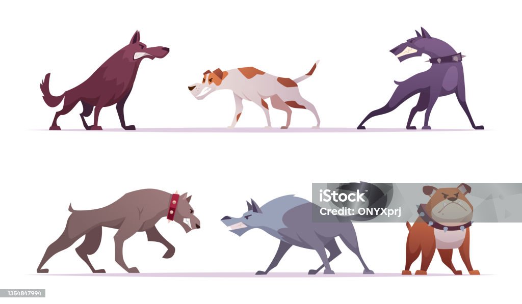 Angry Dog Horror Zombie Aggressive Animal In Action Poses Mad Angry Dogs  Exact Vector Cartoon Illustrations Set Stock Illustration - Download Image  Now - iStock