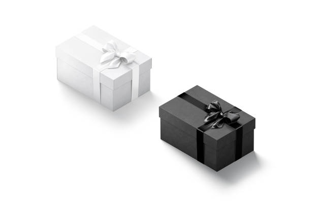 istock Blank black and white gift box with ribbon bow mockup 1354848659