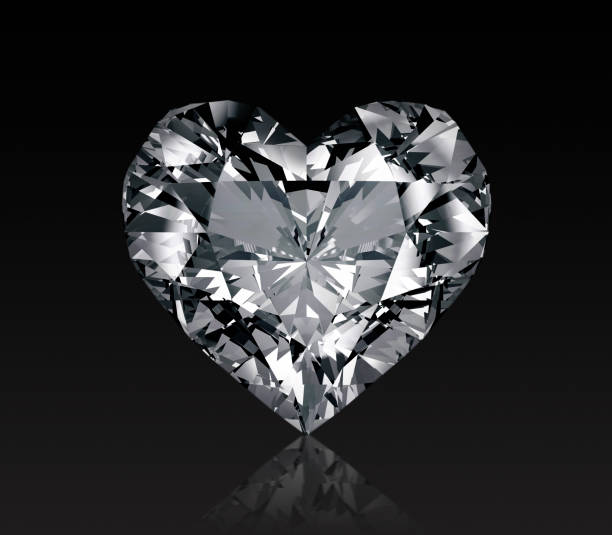 ハート型のダイヤモンドは、黒い背景に分離されています。3d レンダリング - diamond shaped ストックフォトと画像