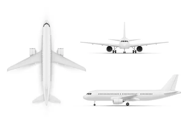 Vector illustration of Realistic modern plane civil aviation transportation carrying passenger vector flying airplane