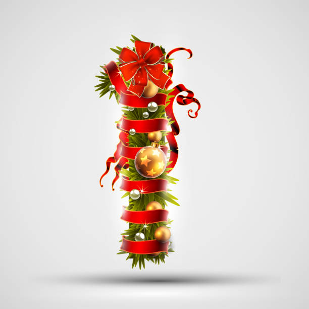 istock Christmas numbers decorated with fir branches, red ribbon and balls. Very realistic illustration. 1354852568