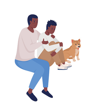 Weak Father Father Supporting Child With Anxiety Semi Flat Color Vector Characters ...