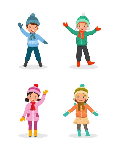 Vector illustration of Kids wear winter clothes