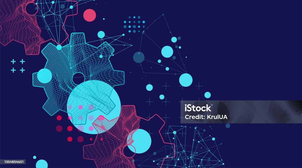 Modern science or technology abstract background using cogwheel. Wireframe spot surface illustration. Vector. Backgrounds stock vector Modern science or technology abstract background using cogwheel. Wireframe spot surface illustration. Vector. Backgrounds stock vector