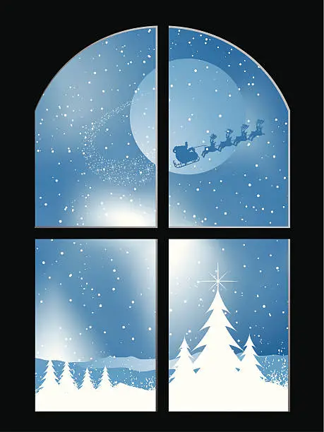 Vector illustration of Winters night through a window