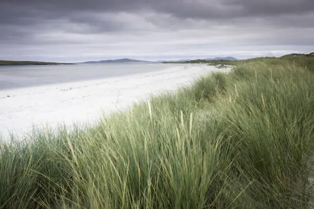 Photograph taken from the dunes on Clachan Sands on North Uist in the Outer Hebrides, Scotland