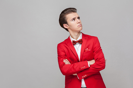 business handsome man with glasses and blue jacket white shirt . High quality photo