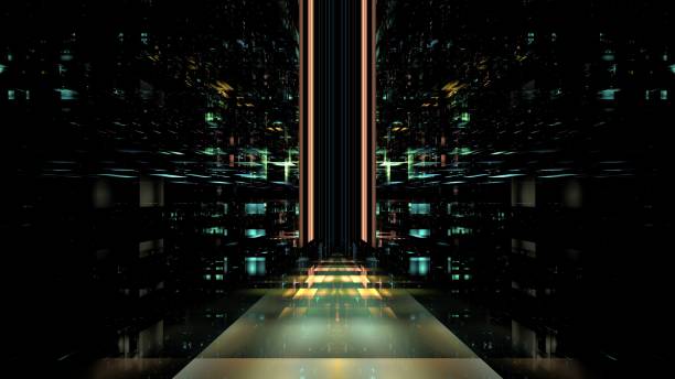 istock Futuristic concept empty show scene Abstract geometric glow neon background,  technology banner. Product display, Scene 3D Render 1354864151