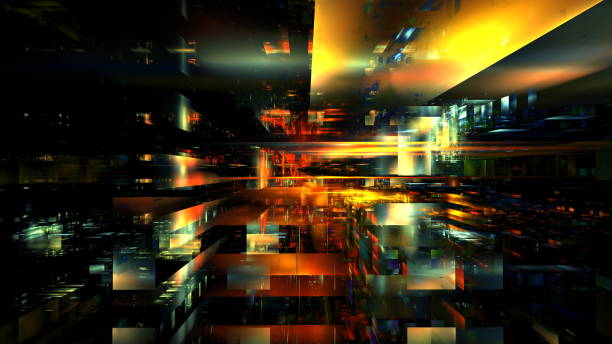 istock Modern technological digital office space, design of buildings and internal communications, architectural project. 3d render 1354864657