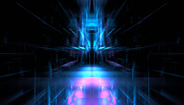 Futuristic concept empty show scene Abstract geometric glow neon background,  technology banner. Product display, Scene 3D Render