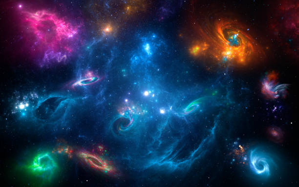 istock Panorama Space galaxy scene with planets, stars and galaxies. Banner template. Many Nebulae and galaxies in space, many light years away. Deep Universe galaxy space. Large-scale structure 3D rendered 1354864747