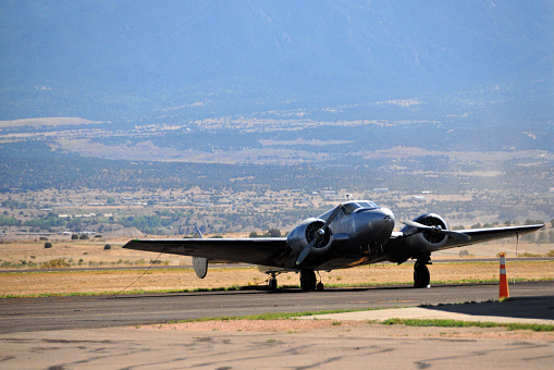 Penrose, Fremont County, Colorado, USA: old military transport airplane - USAF Beechcraft C-45H Expeditor (Beechcraft Model 18, \