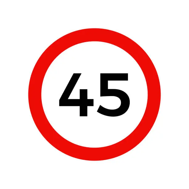 Vector illustration of Speed limit 45 kmh sign of road traffic maximum speed vector icon.