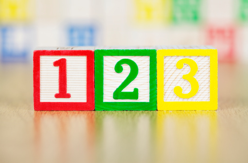 The Numbers 123 in Child's  Building Blocks