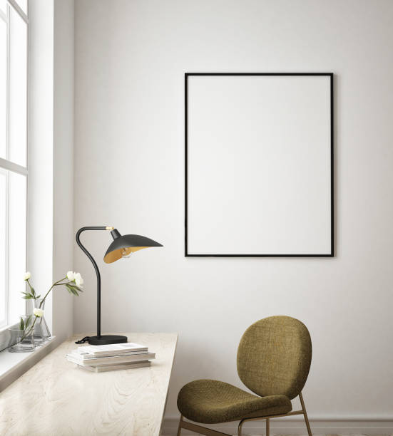 istock mock up poster frame in modern interior background, living room, Scandinavian style, 3D render, 3D illustration 1354869100