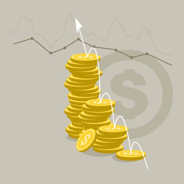 istock Money growth concept. Dollar Coins and Graphs Jump. Vector illustration isolate with the background 1354869748