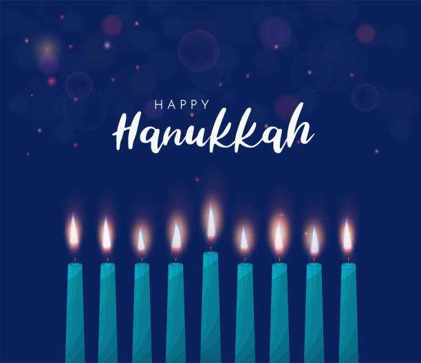 ilustrações, clipart, desenhos animados e ícones de feliz pôster de hanukkah com velas acesas. vetor - hanukkah