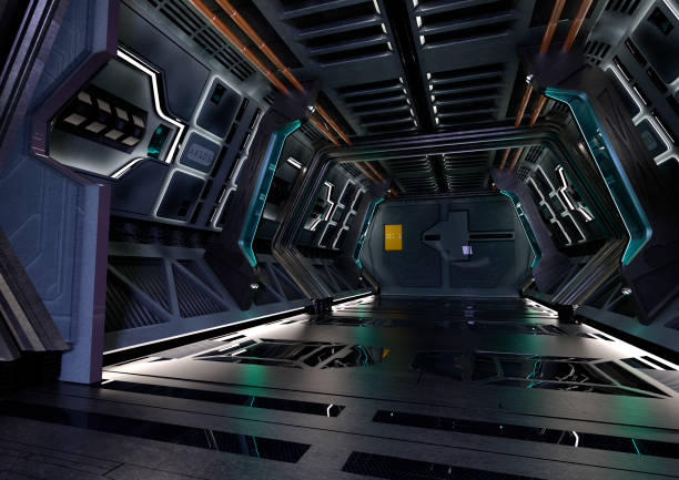 istock 3D illustration sceince fiction corridor 1354877294