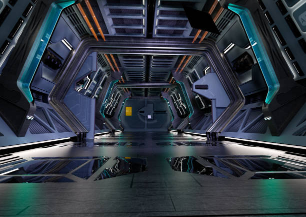 istock 3D illustration sceince fiction corridor 1354877388