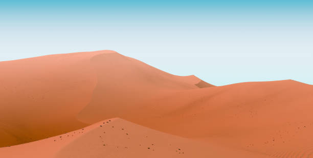istock Flat dunes and blue sky. Desert landscape with contrast skies. Minimal abstract background. 3d rendering 1354879689