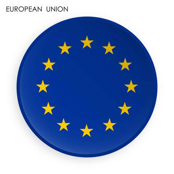 ilustrações, clipart, desenhos animados e ícones de ícone da bandeira da união europeia no estilo neomorfismo moderno. botão para aplicativo móvel ou web. vetor sobre fundo branco - european union flag flag european community interface icons