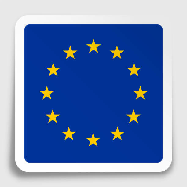 ilustrações, clipart, desenhos animados e ícones de ícone da bandeira da união europeia no adesivo quadrado de papel com sombra. botão para aplicativo móvel ou web. vetor - european union flag flag european community interface icons