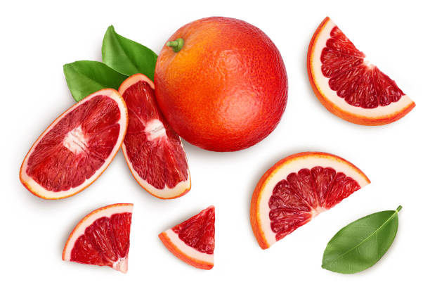 istock Blood red oranges isolated on white background with clipping path. Top view. Flat lay 1354885978
