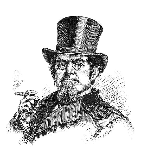 Tycoon 19th century businessman. Engraving from Scribner's magazine may 1872. man cigar stock illustrations