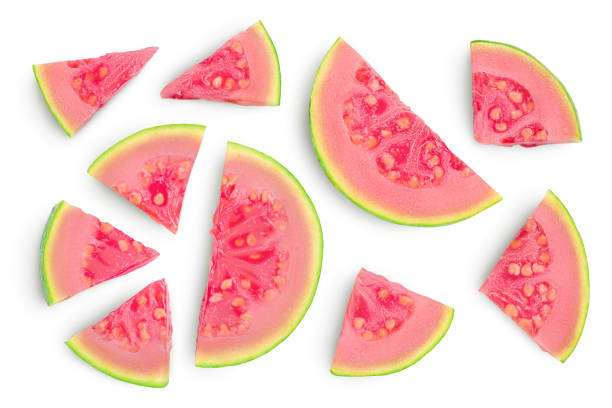 istock Guava fruit slices isolated on white background with clipping path and full depth of field. Top view. Flat lay 1354887122