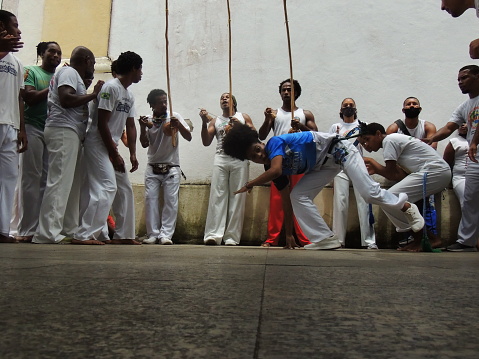 salvador, bahia, brazil - november 20, 2021: capoeiristas during a performance on the black conscience day in the city of Salvador.