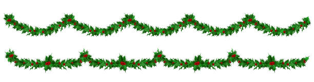 istock Two endless garlands of holly leaves with red berries 1354888308