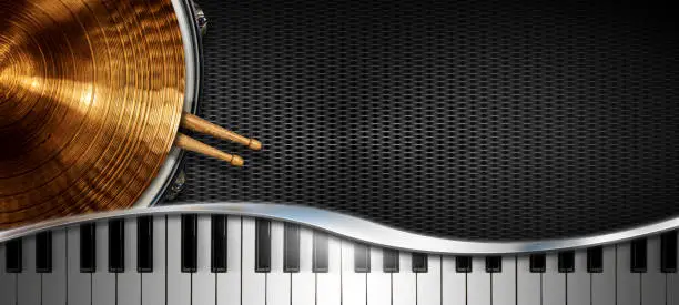 Photo of Musical Instruments Background on Black Background with Copy Space