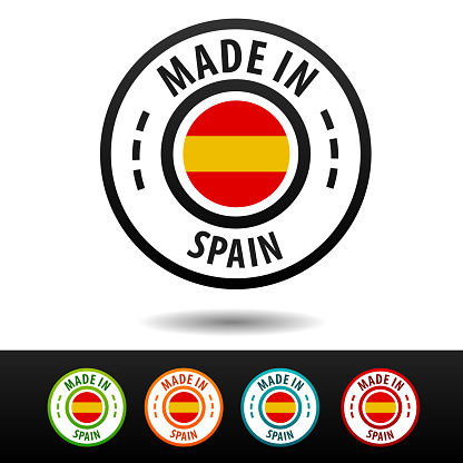 Made in Spain badges with Spanish flag. Flat Eps10 Vector.