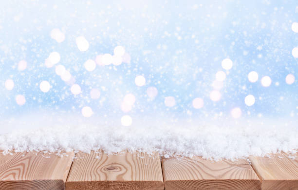 istock Christmas background with wooden table top 1354891036