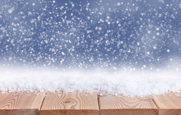 istock Christmas background with wooden table top 1354891068