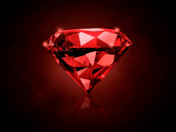 istock Dazzling diamond red gemstones on red background 1354891366