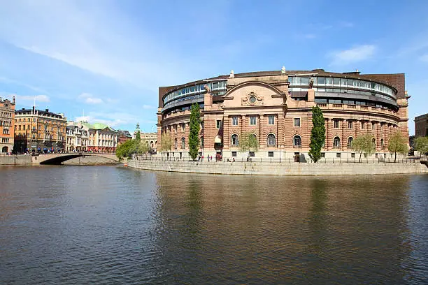 Stockholm, Sweden. Riksdag (parliament) building at Helgeandsholmen island.