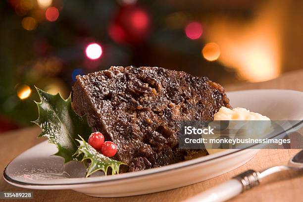 Portion Of Christmas Pudding With Brandy Butter Stock Photo - Download Image Now - Christmas Pudding, Cream - Dairy Product, Celebration