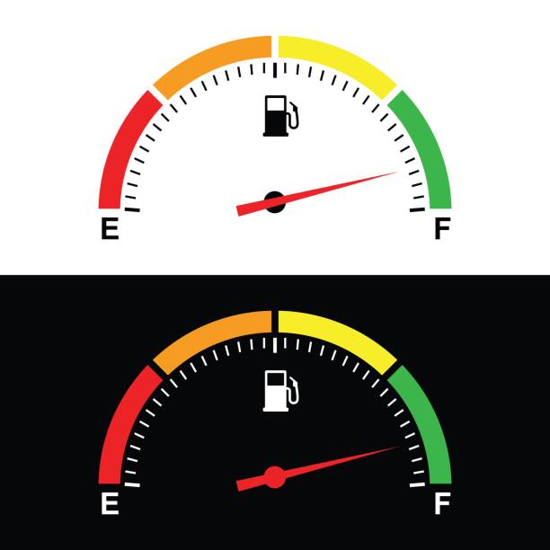 ilustrações, clipart, desenhos animados e ícones de medidor de combustível, ícone de gás de indicadores de combustível isolado em fundo branco e preto, dial of measurement, nível de gasolina, indicadores no painel em auto. vetor - gas gauge full empty