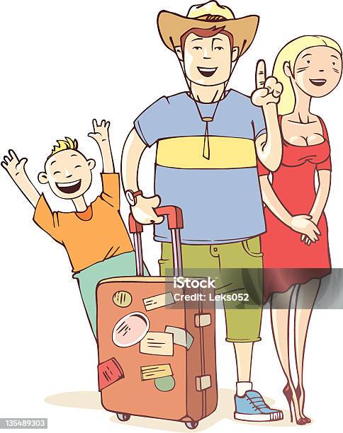 Tourists Family Stock Illustration - Download Image Now - Bag, Breast, Family