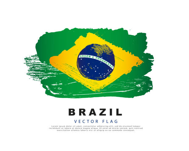 ilustrações, clipart, desenhos animados e ícones de bandeira do brasil. pinceladas verdes, amarelas e azuis desenhadas à mão. contorno preto. ilustração vetorial - flag brazil brazilian flag dirty