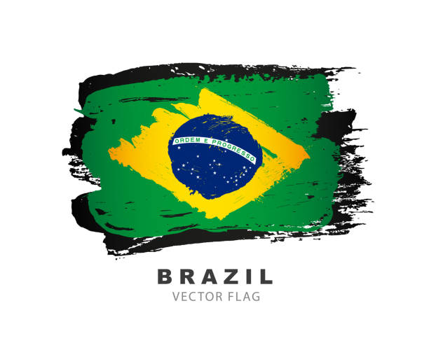 ilustraciones, imágenes clip art, dibujos animados e iconos de stock de bandera de brasil. pinceladas dibujadas a mano verdes, amarillas y azules. ilustración vectorial aislada sobre fondo blanco. - flag brazil brazilian flag dirty