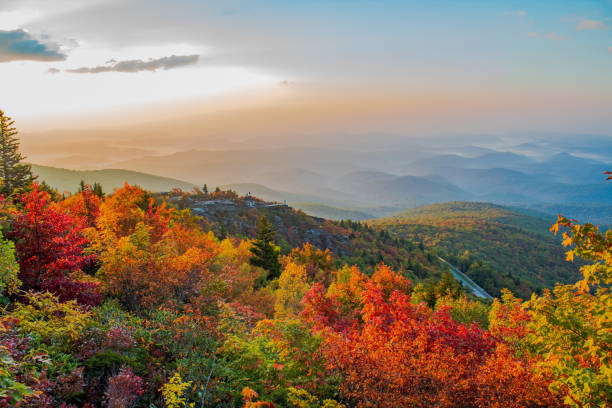 Sunrise in early autumn along the Blue Ridge Parkway stock photo