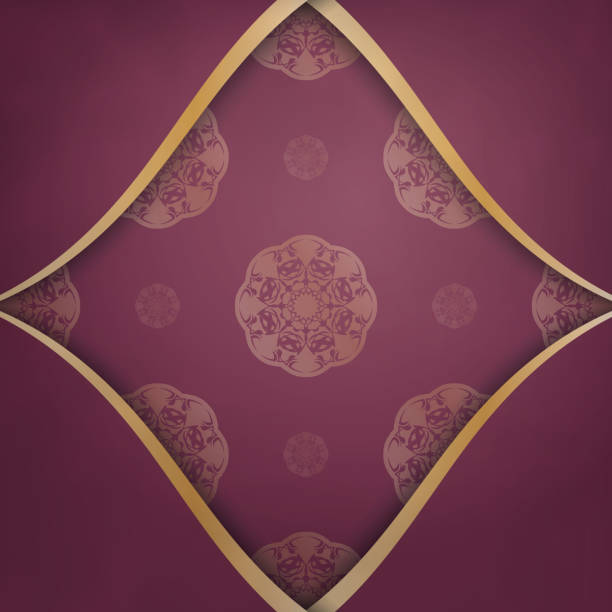 istock Leaflet template in burgundy color with Greek gold ornaments prepared for printing. 1354896113