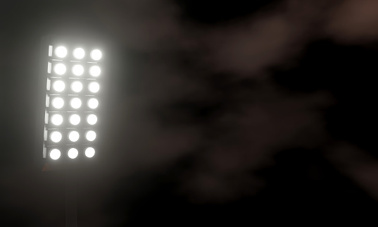 Stadium Lights and Fog. 3D Render stadium concept.