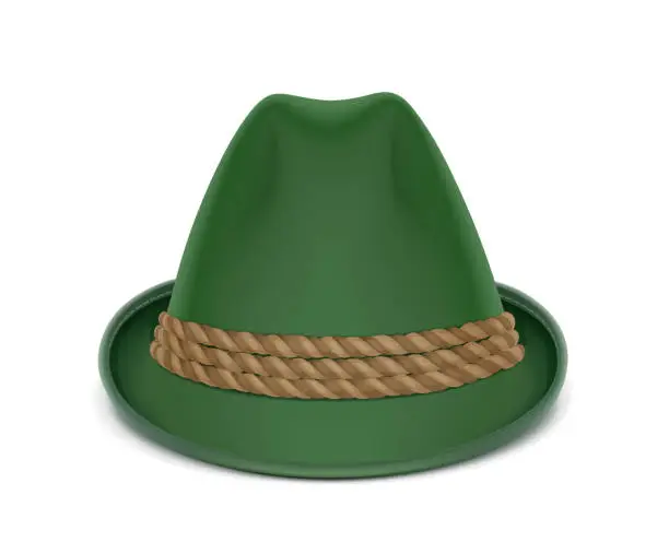 Vector illustration of Hunter cap. Traditional Tyrolean hat. Vector illustration.